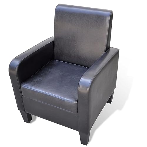 vidaXL Fauteuil Rembourré Canapé de Salon Sofa en Cuir Synthétique Noir