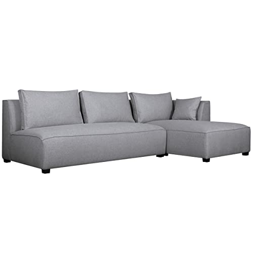 Miliboo Canapé d Miliboo Canapé d'angle Droit modulable avec chauffeuse Double en Tissu Gris Clair PLURIEL