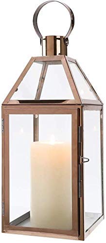 JHY DESIGN Lanternes décoratives en Or Rose 34 cm de Hauteur Lanternes à Bougie en Acier Inoxydable avec Verre trempé.pour intérieur extérieur, événements, fêtes et Mariages JHY DESIGN Lanternes décoratives en Or Rose 34 cm de Hauteur Lanternes à Bougie en Acier Inoxydable avec Verre trempé.pour intérieur extérieur, événements, fêtes et Mariages