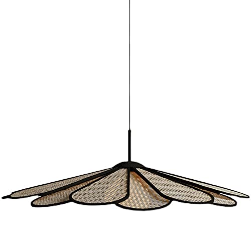 EIOFLVG Art Moderne Pétale Rotin Suspensions Suspendues À La Main Tissé Suspension Suspension Lampe Salon Chambre en Osier Suspension Lampe Réglable Suspension Fil Lustre