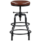 Yaheetech Tabouret de Bar Industriel en Similicuir Tabouret Haut Rond Réglable en Hauteur avec Deux Repose-Pieds Tabouret de Comptoir pour Cuisine Restaurant Design Néo-rétro Marron