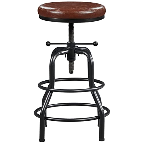 Yaheetech Tabouret de Bar Industriel en Similicuir Tabouret Haut Rond Réglable en Hauteur avec Deux Repose-Pieds Tabouret de Comptoir pour Cuisine Restaurant Design Néo-rétro Marron Yaheetech Tabouret de Bar Industriel en Similicuir Tabouret Haut Rond Réglable en Hauteur avec Deux Repose-Pieds Tabouret de Comptoir pour Cuisine Restaurant Design Néo-rétro Marron