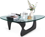 Noguchi Table basse en verre triangulaire Table d'extrémité en verre vintage, base en bois massif et plateau en verre transparent Table d'extrémité moderne pour le salon, le patio ou le bureau.