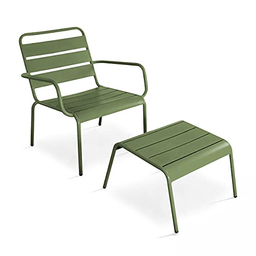 Fauteuil de Jardin Bas et Repose Pied en métal Vert Cactus