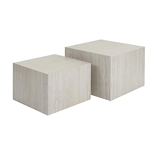 Miliboo Tables Basses gigognes Design Effet travertin (Lot de 2) Calla