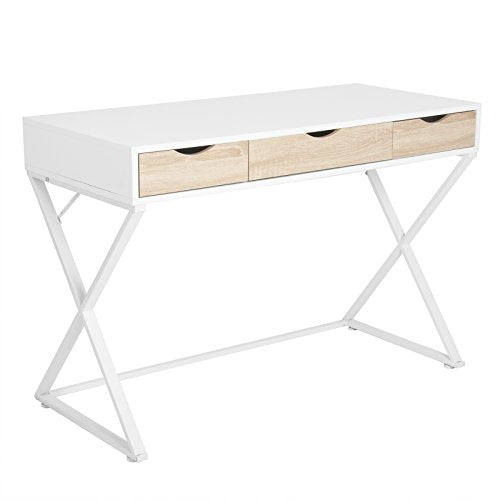 WOLTU TS40ws Bureau Table 110x50x75 cm avec 3 tiroirs,Bureau d WOLTU TS40ws Bureau Table 110x50x75 cm avec 3 tiroirs,Bureau d'ordinateur Table de Travail en MDF et Acier,Blanc