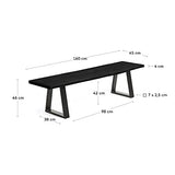 Kave Home - Banc Alaia en Bois d'acacia Massif Noir et Pieds en Acier Noir 160 cm