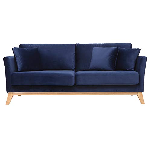 Canapé scandinave 3 Places Velours Bleu Nuit Pieds Bois Oslo Canapé scandinave 3 Places Velours Bleu Nuit Pieds Bois Oslo