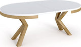 WFL GROUP Table à Manger Ronde Extensible - Table Style Loft avec Pieds en Métal - Table Blanche Marbre Style Industriel pour Le Salon Séjour - Gain de Place - Doré - Marbre Blanc - 120 cm