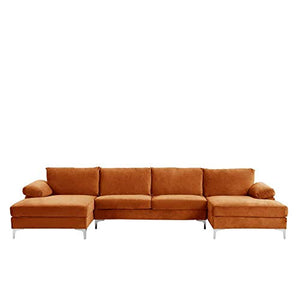 BHDesign Amanda XL - Canapé d'angle PANORAMIQUE Xtra Large - Moderne - Velours - Coloris Orange