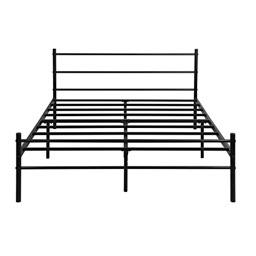 H.J WeDoo Cadre de lit Double Plateforme en métal | Sommier | Support à Lattes en métal | Rangement sous Le lit | 140 x 190 cm | Noir