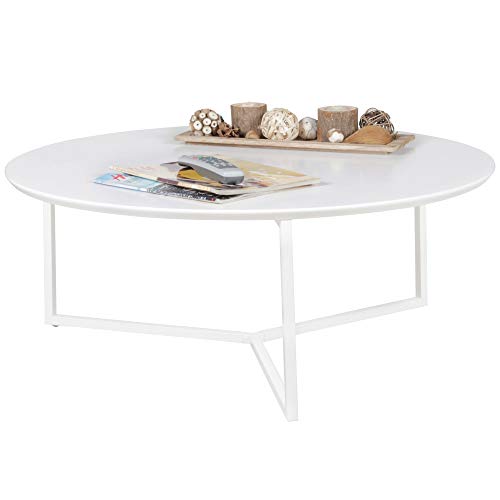 FineBuy Table Basse ø 80 cm Rond pour Salon | Mat laqué | Couleur Blanc | Design Moderne