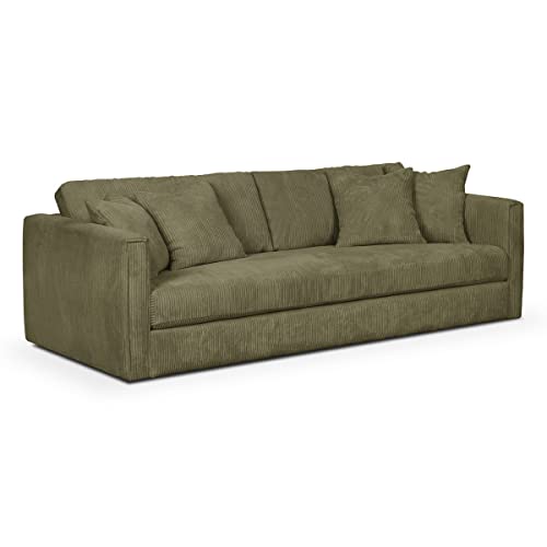 HOMIFAB Canapé 4 Places avec 4 Coussins déco en Velours côtelé Vert Kaki - Denver HOMIFAB Canapé 4 Places avec 4 Coussins déco en Velours côtelé Vert Kaki - Denver