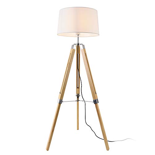 lux.pro Lampadaire Design Lampe à Pied Trépied avec Pieds en Bois et Métal Abat-Jour en Tissu E27 Hauteur 145 cm Bois Clair Chrome Blanc lux.pro Lampadaire Design Lampe à Pied Trépied avec Pieds en Bois et Métal Abat-Jour en Tissu E27 Hauteur 145 cm Bois Clair Chrome Blanc