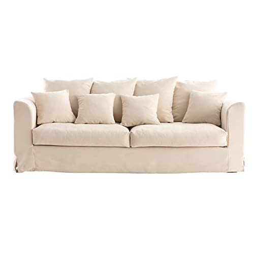 Miliboo 3-seater sofa with removable cover in ecru fabric fever