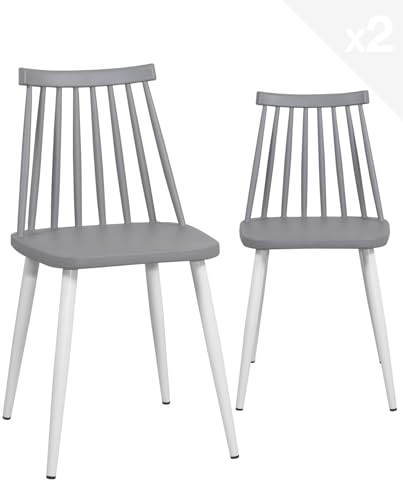 KAYELLES Lot de 2 chaises de Cuisine bistrot à barreaux BAO (Gris Blanc) KAYELLES Lot de 2 chaises de Cuisine bistrot à barreaux BAO (Gris Blanc)
