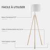 HOMCOM Lampadaire trépied style art déco 40 W max. H.144 cm piètement métal doré abat-jour polyester coton blanc