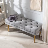 Wahson Banc Ottoman Banquette Banc de lit en Velours Banc d'entree Banquette avec Pieds dorés pour Chambre à Coucher, Salon, Couloir (Gris)