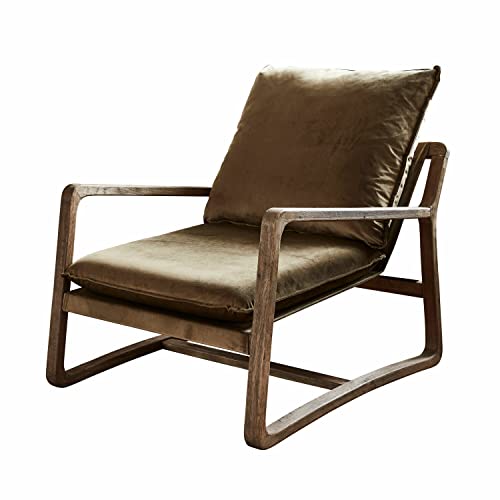 Loberon® Fauteuil Jowna en coton, mousse, bois de chêne, 67/76/95 cm, vert/marron Loberon® Fauteuil Jowna en coton, mousse, bois de chêne, 67/76/95 cm, vert/marron