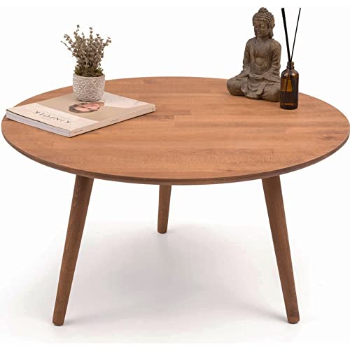 Gozos Oviedo Table Basse Ronde | Table d Gozos Oviedo Table Basse Ronde | Table d'appoint Bout de Canapé Élégante en Bois de Hêtre Massif | Table Vintage Idéal pour la Décoration de Style Boho | Table Basse à Structure Simple | Ø 80 cm