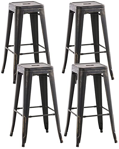 CLP Lot De 4 Tabourets De Bar Joshua I Tabouret De Bar Industriel Empilable Et Robuste I Repose-Pieds Structure A 4 Pieds I Hauteur Siège 77 cm, Couleur:Noir/Or