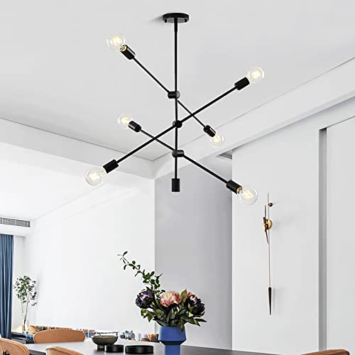 Ganeed Lustre Spoutnik, suspension moderne à 6 lumières, luminaires de plafond encastrés noirs vintage industriels pour salle à manger cuisine île chambre
