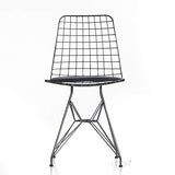 mina concept 28-1 Chaise design industriel en fil de fer – 45 cm d'assise, 81 cm de hauteur avec dossier – Coussin de siège noir