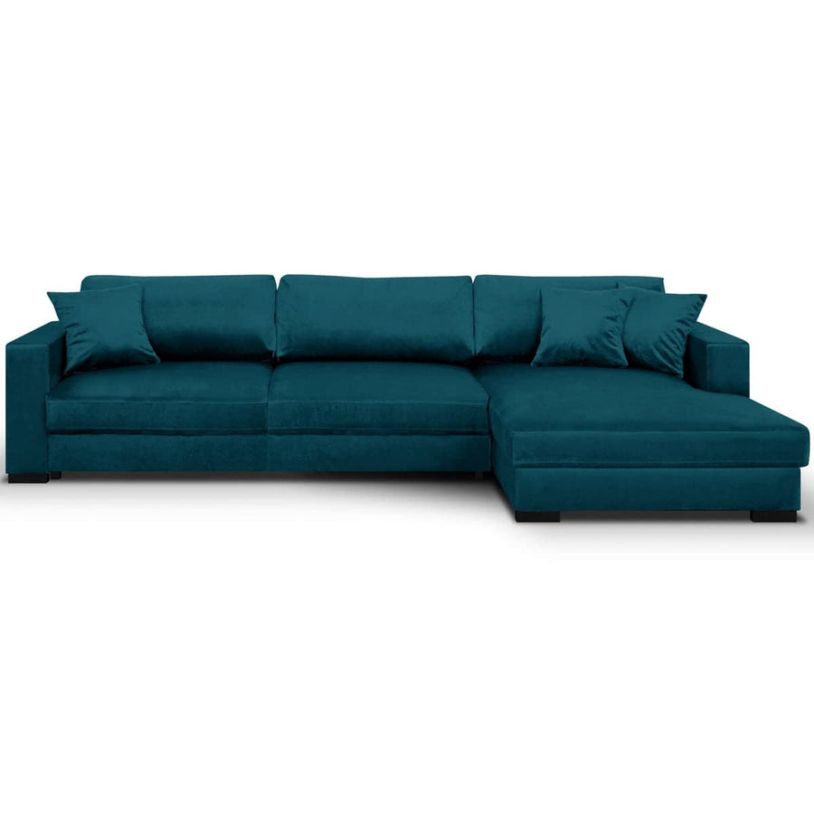 Canapé d Canapé d'angle Droit Convertible 5 Places en Velours Bleu Canard avec Coffre de Rangement - Robin
