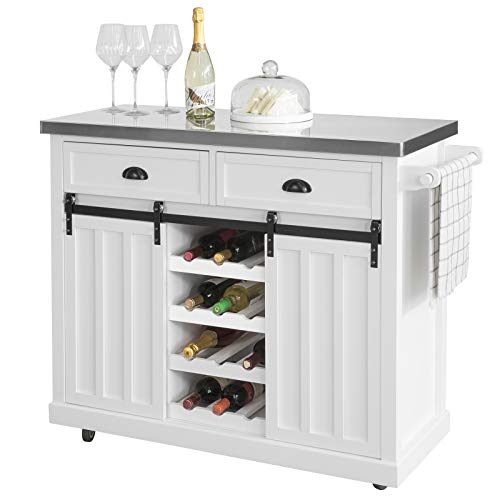 SoBuy FKW94-W Desserte de Cuisine Chariot de Service Meuble de Rangement à roulettes Buffet de Cuisine Grande Armoire de Rangement - Plans de Travail en Acier INOX