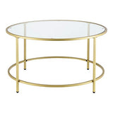Table Basse Ronde pour Salon Petite Table Stylée Plateau en Verre Pieds en Acier 84 x 45,5 cm Doré