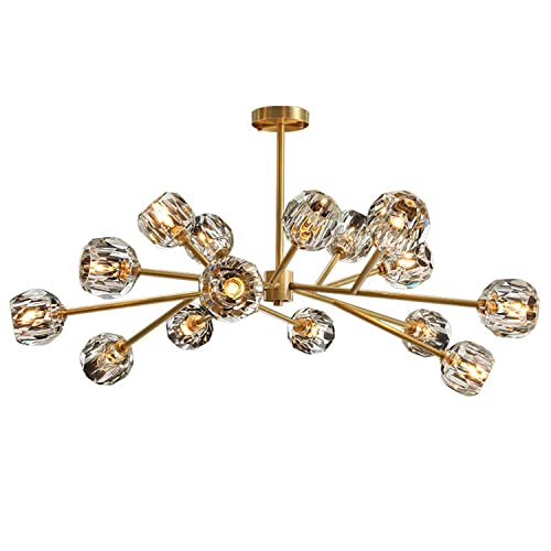 PaRfco Lustre Spoutnik en cristal avec 15 lumières, lustres en laiton, luminaire moderne en or pour salle à manger, salon PaRfco Lustre Spoutnik en cristal avec 15 lumières, lustres en laiton, luminaire moderne en or pour salle à manger, salon