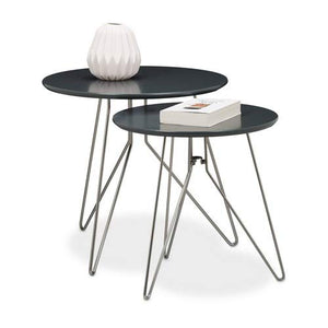 Relaxdays Table console table d'appoint canapé table basse gigogne lot de 2 design design moderne avec plateau rond en bois gris mat laqué diamètre 60 et 40 cm pieds en métal, gris mat