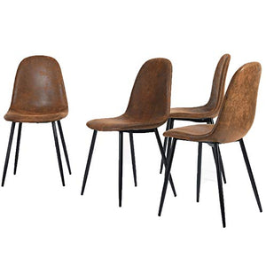 Homy Casa Lot de 4 Chaises 44x44x87cm Scandinave Rétro Vintage en Suède Marron Pied Métal Noir