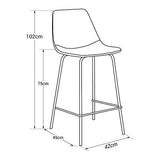 Happy Garden Lot de 2 tabourets de Bar Vintage Lucien Gris foncé - Hauteur d'assise 75cm, tabourets de Bar Style Retro avec Dossier et Repose-Pieds, Structure métallique