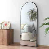 CASSILANDO Miroir de sol avec support - 150 x 50 cm - Miroir de sol arrondi - Grand miroir mural dans la chambre à coucher, le dressing (noir)