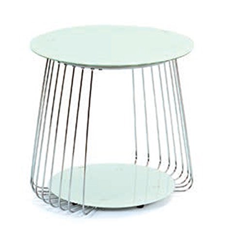 PEGANE Table Basse avec tiges en métal chromé, Coloris Blanc - Dim : L 50 x P 50 x H 50 cm