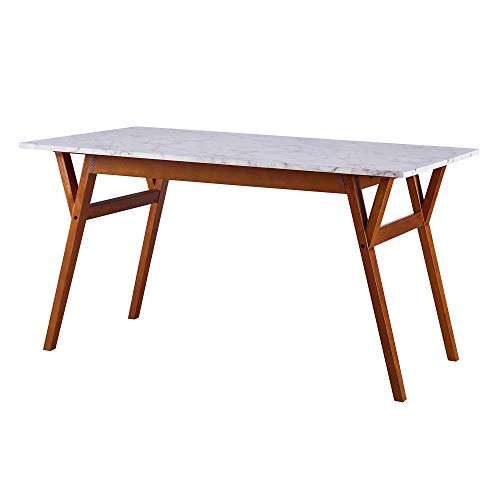 Teamson Home Table à Manger rectangulaire Faux marbre Blanc Pieds Noyer Ashton VNF-00079W