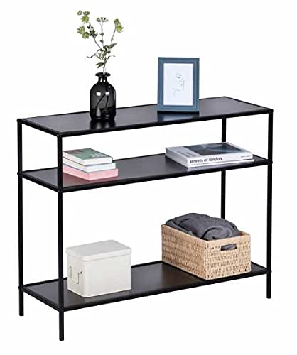 WENKO Console Meuble Style Industriel, Petite Console étroite, Meuble entrée - Bureau d'appoint, 3 Plateaux de Rangement, métal - MDF, L100xH80xL35 cm, Noir