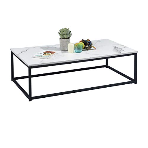 MEUBLES COSY Salon Table Basse Design Moderne Style Industriel, Structure en Métal, Marbre, 110x60x34cm