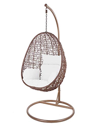 Kideo Swing Chair intérieur & extérieur, Chaise longue Polyrattan, Chaise suspendue, Chaise suspendue avec cadre et coussins (brun/blanc)