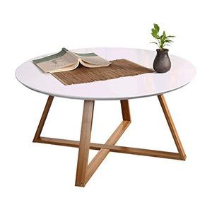 YNLRY Table Ronde Thé Table Table Basse Table Basse Salon Chambre Table D'appoint Table Ronde, Jambes en Bambou + Cut Surface Design (Color : White, Size : 80 * 80 * 44CM)
