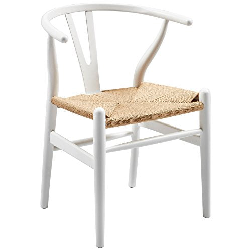 EME Mobiliario Chaise de salle à manger Bone en bois Style nordique Y - Bois de hêtre blanc et siège en corde tressée, Naturel, 43 x 46 x 73