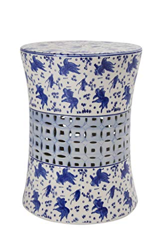 Fine Asianliving Tabouret Céramique Chinois Poissons Koi Bleu Blanc D33xH46cm Tabouret Chinois de Jardin Table d'appoint en céramique Chinois Porcelaine Tabouret Oriental