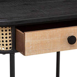 Atmosphera - Table de Chevet 1 Tiroir en Métal Noir et Cannage H 60 cm