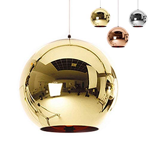 Industrial miroir moderne verre boule luminaire, miroir ajustable, Pendentif boule Ligh, ombre de lampe de plafond pour cuisine, salle à manger, Bar (Gold, 25cm)