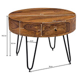 FineBuy Table Basse Sheesham en Bois Massif/Metal 60 x 44,5 x 60 cm | Table d'appoint de Style Moderne | Table de Salon avec Deux tiroirs