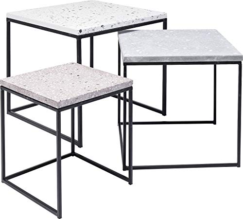 Kare Design Terrazzo Round Lot de 3 Tables d'appoint, Gris, 48 x 48 x 43