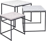 Kare Design Terrazzo Round Lot de 3 Tables d'appoint, Gris, 48 x 48 x 43