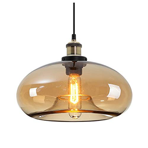 HJXDtech Suspension Luminaire vintage industrielle avec abat-jour en verre coloré, Lustre Loft Lampe à Suspension E27 en Bronze Antique (Ambre)