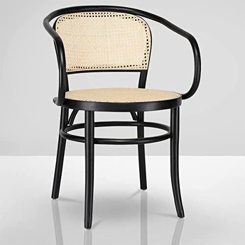 GGMMÖBEL Lot de 2 chaises Marco ARM - En maille tubulaire - Noir - Bois d'arc - Tressé naturel - Style - Chaise pub